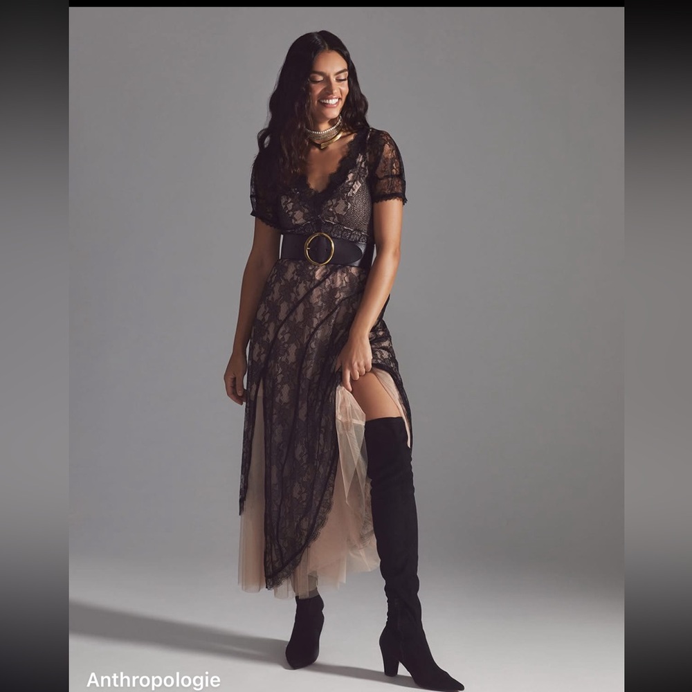 EUC Anthropologie Sheerly Beloved Layer of Lace Maxi Dress - Size 4